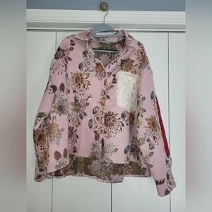 NWT POL Floral Pink Jacket with Red Accents and Gold Threads